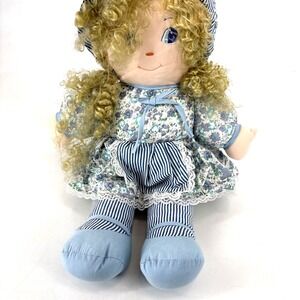 Cuddle Wit Cloth Rag Baby Doll Blonde Curly Hair Blue Eyes‎ Girl 18" Plush HTF